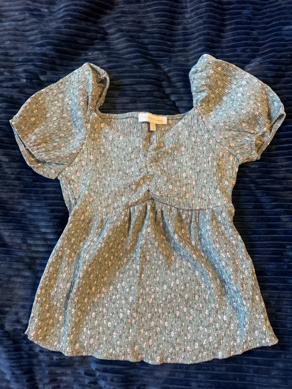 Monteau Sage Green Floral Smocked Midi Top